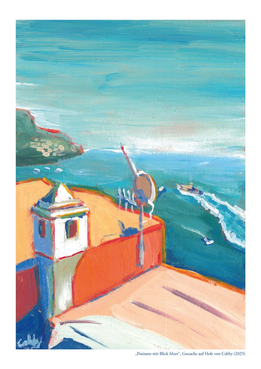 "Possitano mit Blick auf Meer" Kunstdruck