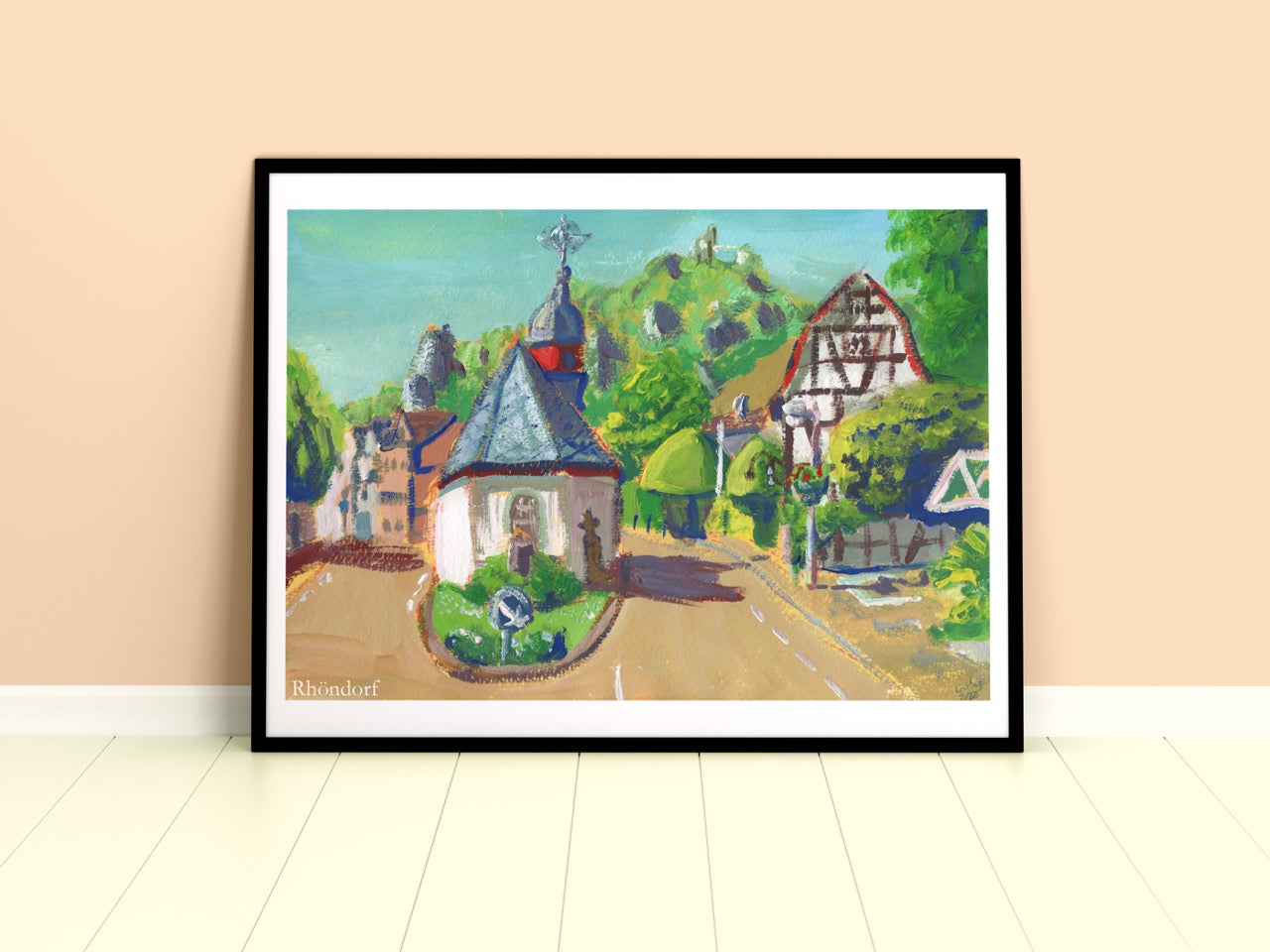Rhöndorf Kapelle mit Drachenfels Kunstdruck
