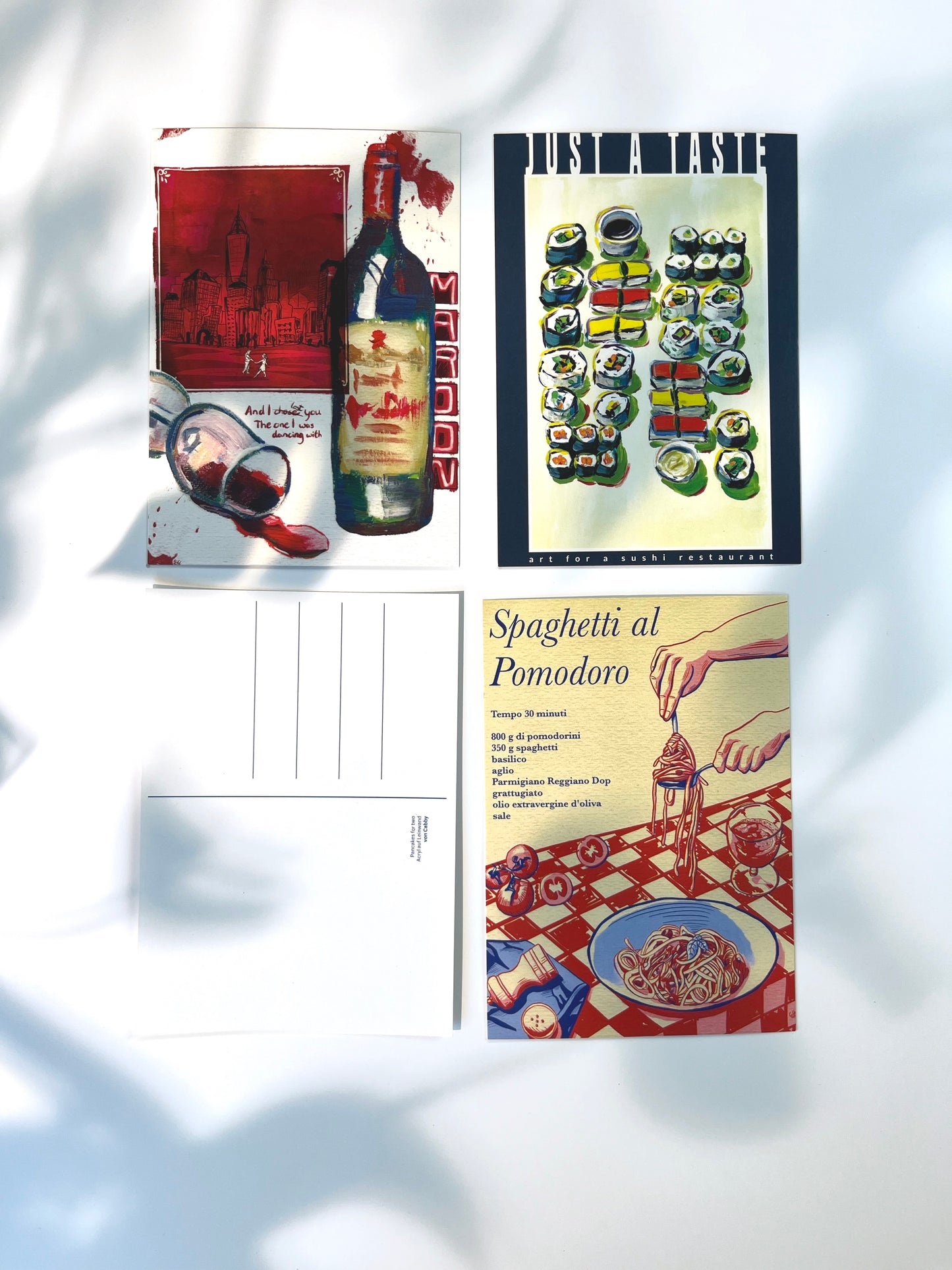 3 Food Motive in einer Postkartenkollektion