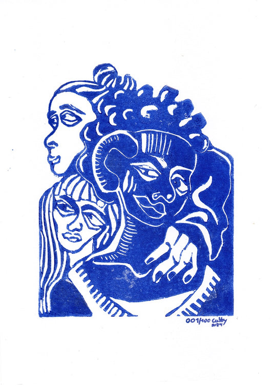 3 Frauen Porträt Linoldruck