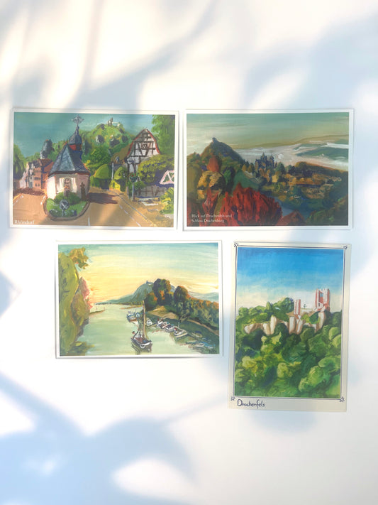 4 Drachenfels am Rhein Motive in einer Postkartenkollektion