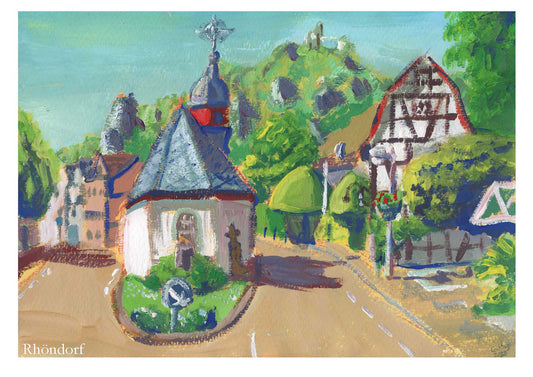 Rhöndorf Kapelle mit Drachenfels Kunstdruck